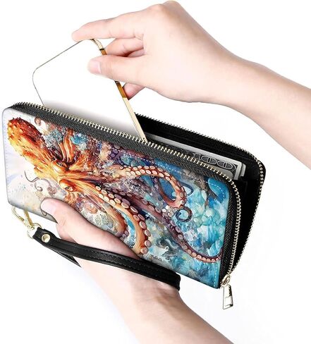 محافظ نسائية ذات سعة كبيرة، محفظة بمقبض للرجال والنساء، محفظة رفيعة وحامل بطاقات الائتمان، محفظة للهاتف الخلوي بحجب RFID للرجال والنساء، أخطبوط كبير in Kuwait