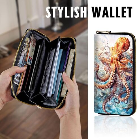 محافظ نسائية ذات سعة كبيرة، محفظة بمقبض للرجال والنساء، محفظة رفيعة وحامل بطاقات الائتمان، محفظة للهاتف الخلوي بحجب RFID للرجال والنساء، أخطبوط كبير in Kuwait