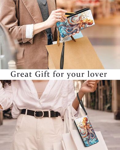 محافظ نسائية ذات سعة كبيرة، محفظة بمقبض للرجال والنساء، محفظة رفيعة وحامل بطاقات الائتمان، محفظة للهاتف الخلوي بحجب RFID للرجال والنساء، أخطبوط كبير in Kuwait