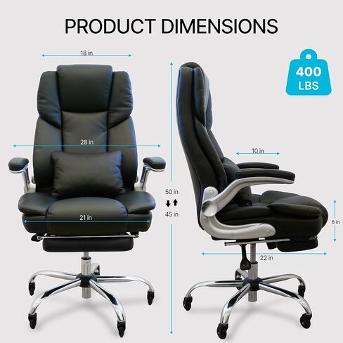 كرسي مكتب تنفيذي من Duramont مع مسند للقدمين وآلام أسفل الظهر ودعم قطني للرقبة وارتفاع قابل للتعديل كرسي ألعاب مريح للغاية من الجلد البيئي كرسي مكتب مريح ثقيل الوزن يصل إلى 400 رطل وعجلات من السيليكون in Kuwait