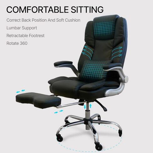 كرسي مكتب تنفيذي من Duramont مع مسند للقدمين وآلام أسفل الظهر ودعم قطني للرقبة وارتفاع قابل للتعديل كرسي ألعاب مريح للغاية من الجلد البيئي كرسي مكتب مريح ثقيل الوزن يصل إلى 400 رطل وعجلات من السيليكون in Kuwait