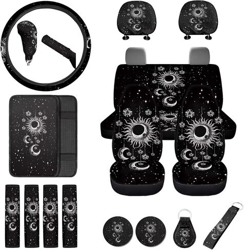 18Pcs Strawberry Car Seat Cover Set Split Covers with Steering Wheel Cover,Headrest Cover Car Cup Holder Coasters,Seat Belt Covers Armrest Cover Protector Handbrake Cover and Key Chain in Saudi Arabia