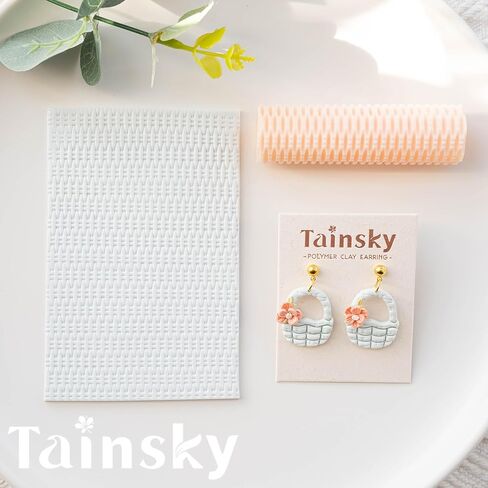 TAINSKY 5 قطع من أسطوانة نسيج طين البوليمر، طوابع الفخار للمجوهرات أقراط طين البوليمر، بكرات نسيج الفخار المنقوشة لصنع المجوهرات (الأنسجة) in Kuwait