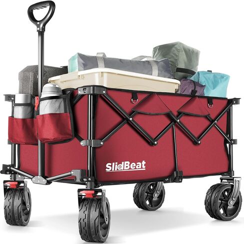 220L Collapsible Wagon with Big Wheels - Heavy Duty Utility Foldable Cart, All-Terrain Wheel & Drink Holders Portable Grocery Carts for Outdoor, Travel, Camping, Beach, Garden,Fishing in Saudi Arabia
