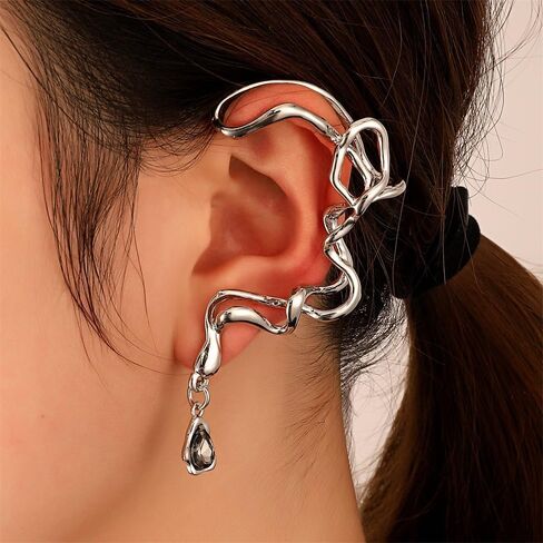 Ear Cuff Earrings for Women Trendy Gem Stuff Gifts Christmas Gifts Zircon Ear Cuff Earrings No Piercing Gem Ear Clip Wrap Around Fake Earrings Ear Wrap Crawler CZ Wrap Earrings（Silver） in Saudi Arabia