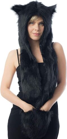 غطاء رأس حيوان الدب الأسود للهالوين، قفازات، قفازات، وشاح، مقاس واحد in Kuwait