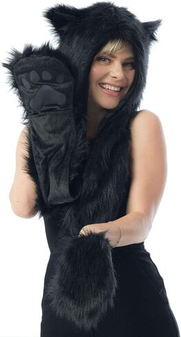 غطاء رأس حيوان الدب الأسود للهالوين، قفازات، قفازات، وشاح، مقاس واحد in Kuwait