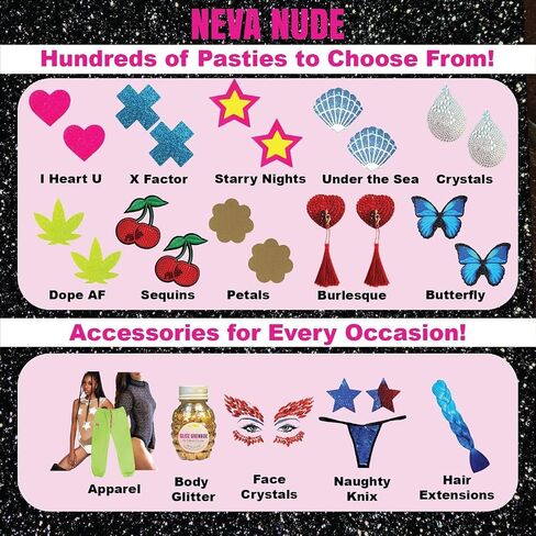 Neva Nude Lasoo Heart Nipztix Pasties for Festivals, Raves & More, Medical Grade Adhesive,Waterproof & Sweatproof,Made in USA in Saudi Arabia