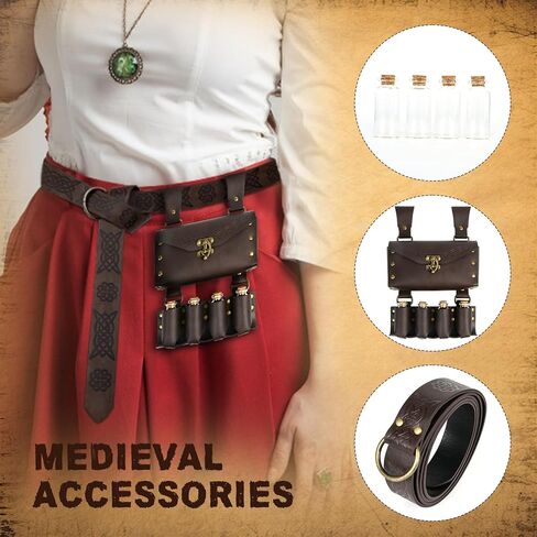 حقيبة حزام من الجلد الصناعي من القرون الوسطى مع 4 قوارير جرعة من الفلين، حقيبة جانبية للخصر الساحر الخيالي من أجل حقيبة حزام عصر النهضة وإكسسوارات عصر النهضة للنساء والرجال حزام جرعة تنكرية in Kuwait