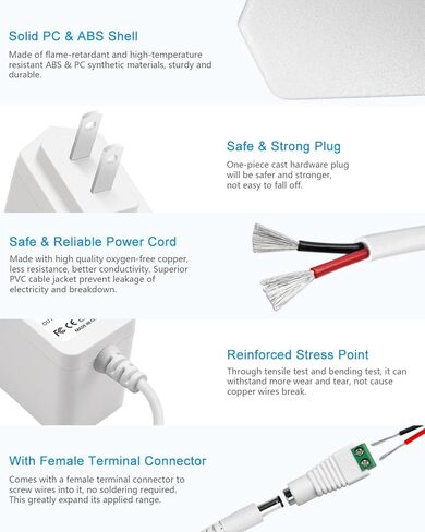 ALITOVE 5 فولت مصدر طاقة 5 فولت 1 أمبير محول تيار متردد أبيض 100-240 فولت تيار متردد إلى تيار مستمر 5 فولت سلك طاقة 5 فولت 1 أمبير محول طاقة مع طرف 5.5 × 2.5 مم 2.1 مم لمكبرات الصوت LED وأجهزة توجيه شاشة الإنترنت، أبيض in Kuwait