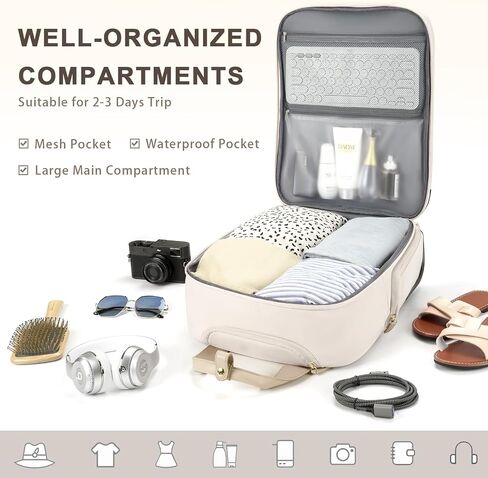 Underseat Carry On Luggage with Wheels, Lightweight Travel Airline Approved Personal Item Bag, Multiple Compartments Carry-On Rolling Suitcase for Women, Beige in Kuwait