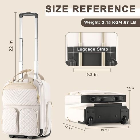 Underseat Carry On Luggage with Wheels, Lightweight Travel Airline Approved Personal Item Bag, Multiple Compartments Carry-On Rolling Suitcase for Women, Beige in Kuwait