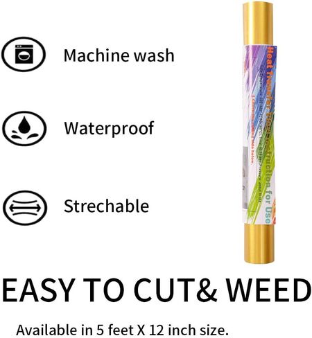 Gold Htv Vinyl Gold Iron Heat Transfer Vinyl Gold Rolls HTV Vinyl 12inch x 5feet Iron On Vinyl for T-Shirts Totes and Bags, Easy to Cut & Weed for Silhouette Cameo, Heat Press Machine in Saudi Arabia