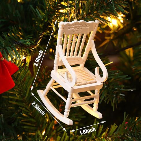 Qunclay 4 Pcs Dollhouse Rocking Chair 1:12 Miniature Wooden Chair Christmas Ornament Mini Doll House Model Chairs with Lanyard Gifts Decoration for Xmas Tree Dollhouse Accessories in Saudi Arabia