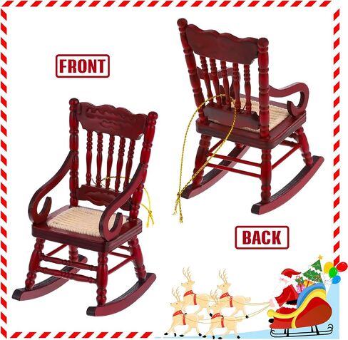 Qunclay 4 Pcs Dollhouse Rocking Chair 1:12 Miniature Wooden Chair Christmas Ornament Mini Doll House Model Chairs with Lanyard Gifts Decoration for Xmas Tree Dollhouse Accessories in Saudi Arabia