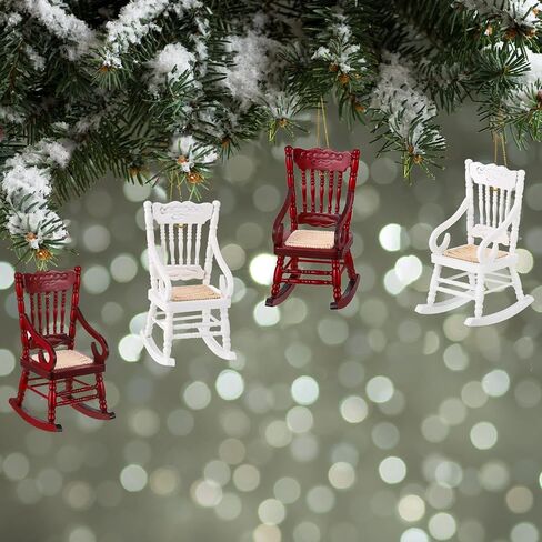 Qunclay 4 Pcs Dollhouse Rocking Chair 1:12 Miniature Wooden Chair Christmas Ornament Mini Doll House Model Chairs with Lanyard Gifts Decoration for Xmas Tree Dollhouse Accessories in Saudi Arabia