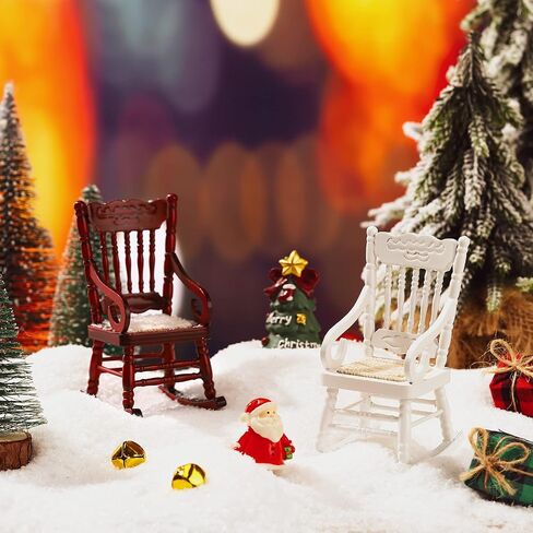 Qunclay 4 Pcs Dollhouse Rocking Chair 1:12 Miniature Wooden Chair Christmas Ornament Mini Doll House Model Chairs with Lanyard Gifts Decoration for Xmas Tree Dollhouse Accessories in Saudi Arabia