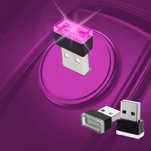 2 Pcs USB LED Car Interior Atmosphere Lamp, Night Light Led Decoration Light Ambient Lighting Kit Interior Led Lights, Portable Vehicle Ambient Lighting Kit for all Car Interior Accessorie Pink Purple in Saudi Arabia