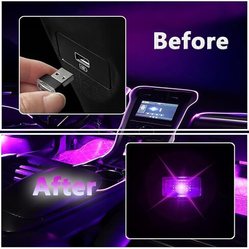 2 Pcs USB LED Car Interior Atmosphere Lamp, Night Light Led Decoration Light Ambient Lighting Kit Interior Led Lights, Portable Vehicle Ambient Lighting Kit for all Car Interior Accessorie Pink Purple in Saudi Arabia
