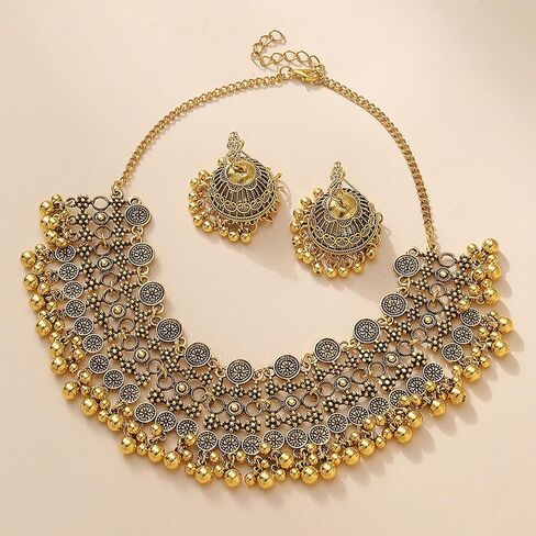 Indian Jewelry Sets for Women Bollywood Wedding Jewelry Necklace Set Choker Necklace with Maang Tikka Earrings Set in Kuwait