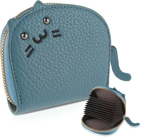 Cute Cat Coin Purse for Women, Mini Cartoon Wallet Leather Change Pouch Zipper Key Holder Credit Card Case in Saudi Arabia
