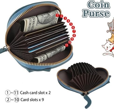 Cute Cat Coin Purse for Women, Mini Cartoon Wallet Leather Change Pouch Zipper Key Holder Credit Card Case in Saudi Arabia
