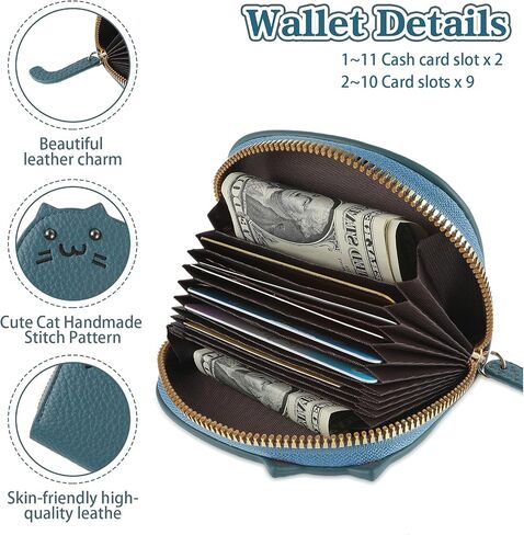 Cute Cat Coin Purse for Women, Mini Cartoon Wallet Leather Change Pouch Zipper Key Holder Credit Card Case in Saudi Arabia