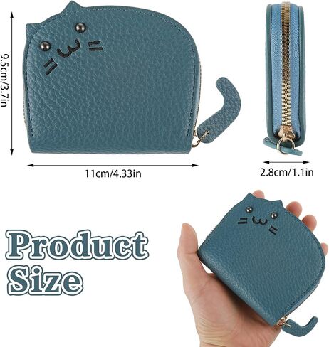 Cute Cat Coin Purse for Women, Mini Cartoon Wallet Leather Change Pouch Zipper Key Holder Credit Card Case in Saudi Arabia