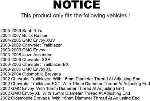 Front Left (Driver Side) Outer Steering Tie Rod End 72-ES3675 Replacement For Chevrolet GMC Trailblazer Envoy XL EXT SSR Buick Rainier Oldsmobile Bravada Saab 9-7x XUV Isuzu Ascender in Kuwait