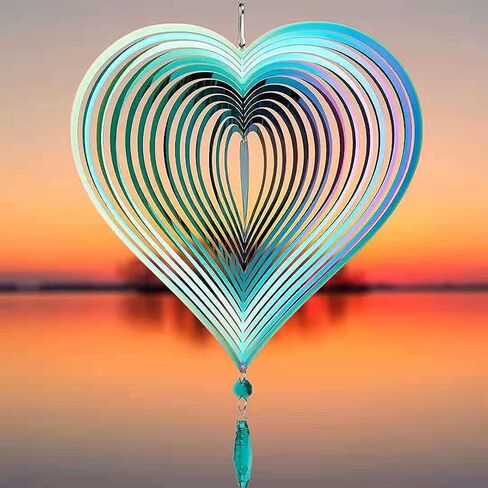 Wind Spinner, Hanging Wind Sculptures,Wind Spinners for Yard and Garden Decor,Yard Decorations Outdoor,Hanging Art Ornaments for Garden Yard Balcony Decor (Rainbow Heart) in Kuwait