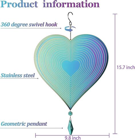 Wind Spinner, Hanging Wind Sculptures,Wind Spinners for Yard and Garden Decor,Yard Decorations Outdoor,Hanging Art Ornaments for Garden Yard Balcony Decor (Rainbow Heart) in Kuwait