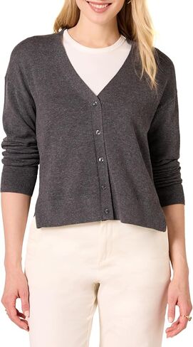 Amazon Essentials Women's V-Neck Lightweight Cropped Relaxed-Fit Cardigan Sweater in Saudi Arabia