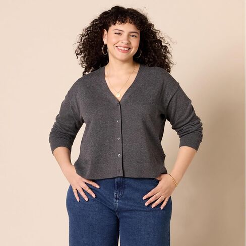 Amazon Essentials Women's V-Neck Lightweight Cropped Relaxed-Fit Cardigan Sweater in Saudi Arabia