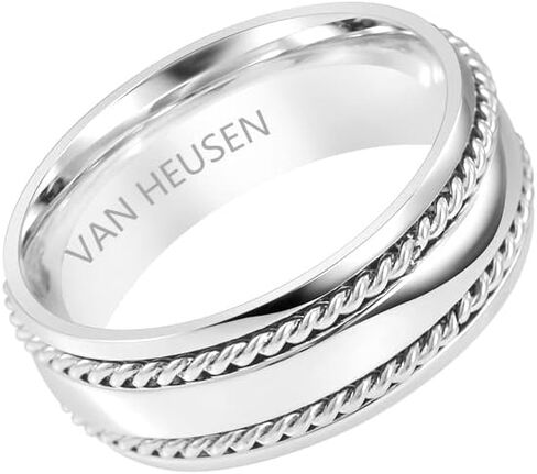 خاتم الزواج الرجالي من الفولاذ المقاوم للصدأ المصقول والمرصّع باللف من Van Heusen in Saudi Arabia