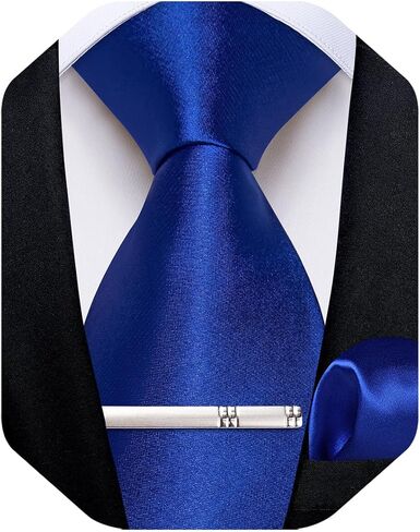 DiBanGu Satin Ties for Men Solid Color Necktie and Pocket Square Tie Clip Set Formal Shiny Ties in Gift Box Party Wedding in Kuwait