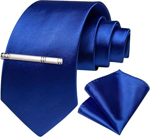 DiBanGu Satin Ties for Men Solid Color Necktie and Pocket Square Tie Clip Set Formal Shiny Ties in Gift Box Party Wedding in Kuwait