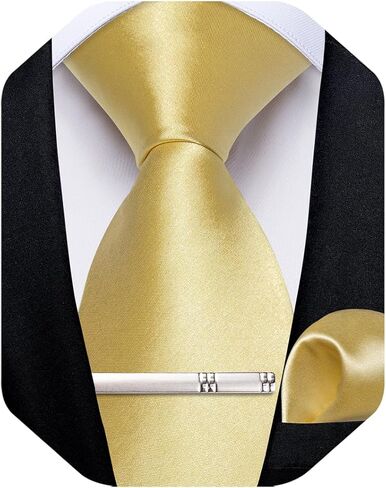 DiBanGu Satin Ties for Men Solid Color Necktie and Pocket Square Tie Clip Set Formal Shiny Ties in Gift Box Party Wedding in Kuwait