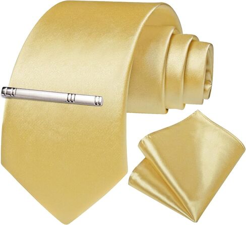 DiBanGu Satin Ties for Men Solid Color Necktie and Pocket Square Tie Clip Set Formal Shiny Ties in Gift Box Party Wedding in Kuwait