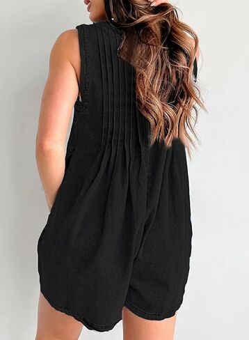 Womens Casual Sleeveless Tie Front Denim Romper Overall Shorts Summer Jean Romper With Pocket in Saudi Arabia