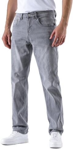 Jeans for Men Baggy Slim fit Stretch Mens Work Jeans Straight fit Jeans Men's fr Elastic Waist Lightweight in Saudi Arabia