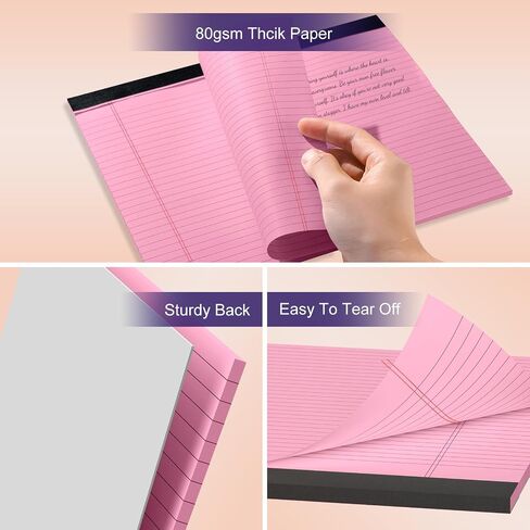 6 Pack Legal Pads 11 x 9.5 Inch Note Pads College Ruled Notepads 80GSM Purple Pads of Paper Perforated Legal Pad 30 Sheets Writing Pads Large Size Line Notepad for School, Home, Office in Saudi Arabia