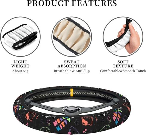 Cute Cartoon Car Accessories Thickened Steering Wheel Cover, with 2 Pieces Car Coasters Women Men Car Steering Wheel Covers Protector Universal 15 Inch (BIACK A) in Saudi Arabia