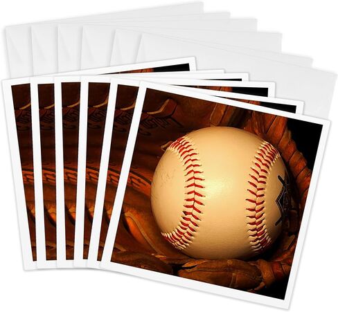 3dRose Baseball - بطاقات تهنئة، 6 × 6 بوصات، مجموعة من 12 (gc_4387_2) in Saudi Arabia