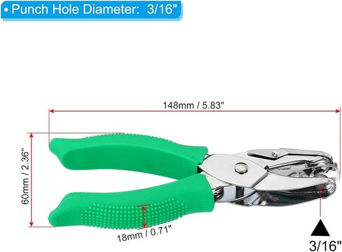 PATIKIL 3/16" Single Hole Punch, Handheld Hole Puncher with Soft Grip Triangle Shape Metal Paper Puncher for DIY Craft Scrapbook Ticket, Green in Saudi Arabia