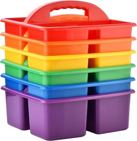 ALINK Plastic Storage Caddy Organizer with Handle, 6-Pack 3 Compartments, Teacher Classroom Supply Caddy for Classroom Organization, Table, Desk, Office, Craft Art Caddy for Kids - Assorted Colors in Saudi Arabia