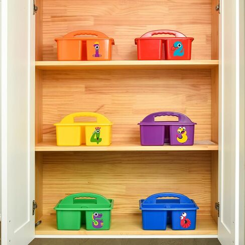 ALINK Plastic Storage Caddy Organizer with Handle, 6-Pack 3 Compartments, Teacher Classroom Supply Caddy for Classroom Organization, Table, Desk, Office, Craft Art Caddy for Kids - Assorted Colors in Saudi Arabia