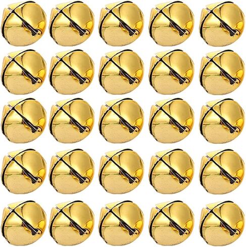 50 Pcs 25MM Christmas Jingle Bells Large Craft Bells Holiday Bells Christmas Tree Pendants Ornaments Festival Decorations Yellow in Saudi Arabia