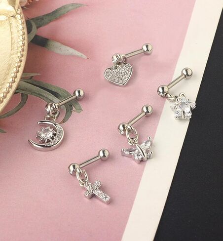 1 Pair 16G Cartilage Stud Earrings for Women Surgical Steel Helix Earrings Dangle Moon Star Butterfly Heart Cross CZ Hypoallergenic Tragus Couch Helix Piercing Jewelry in Kuwait
