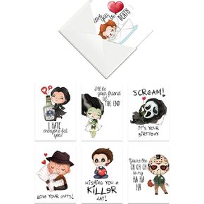Silly Goose Gifts Classic Scary Horror Movie Themed Greeting Cards With Envelopes (Set of 14) Blank All Occasion Assortment Note Funny