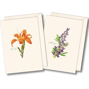 Earth Sky + Water - Wildflower Assortment Notecard Set - 8 Blank Cards with Envelopes (4 each of 2 styles)
